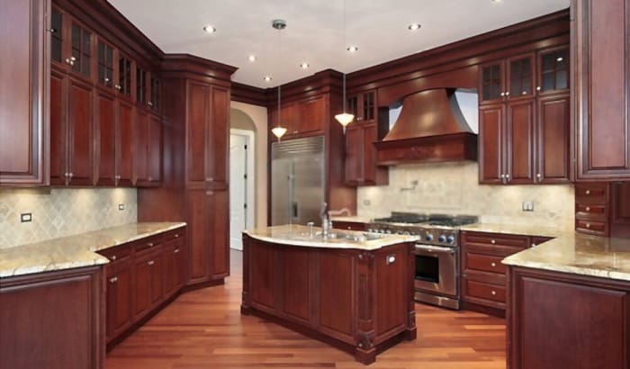 what color hardwood floor with cherry cabinets