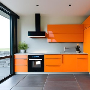 Bright-Orange-Cabinets-with-gray-floor