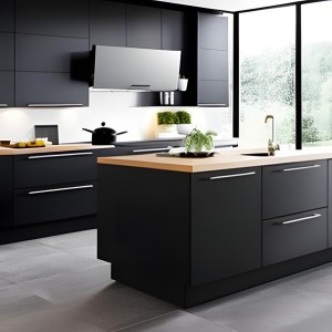 Modern-black-cabinets-with-gray-floor