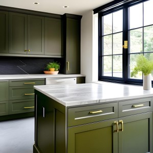 Olive-Green-Cabinets-with-gray-floor