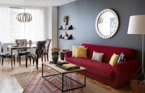 gray-wall-with-red-couch